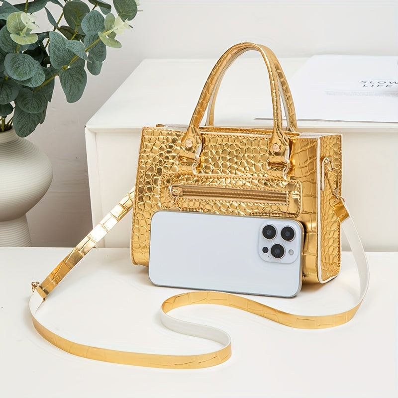 2025 թվականի ամառային նորաձև կանացի միուսով, կոկորդիլոսի նախշերով պայուսակ