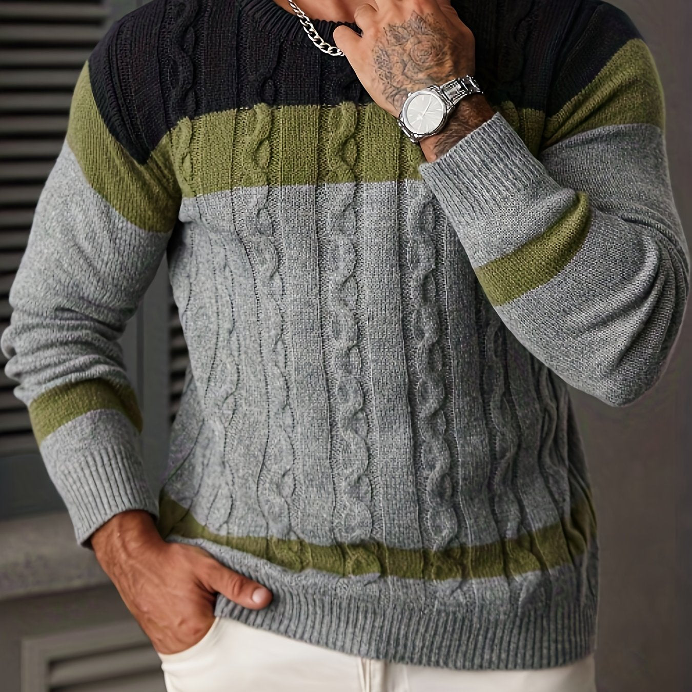 Տղամարդկանց աշուն/ձմեռ առօրյա գունային բլոկներով տրիկոտաժե պուլովեր սվիտեր