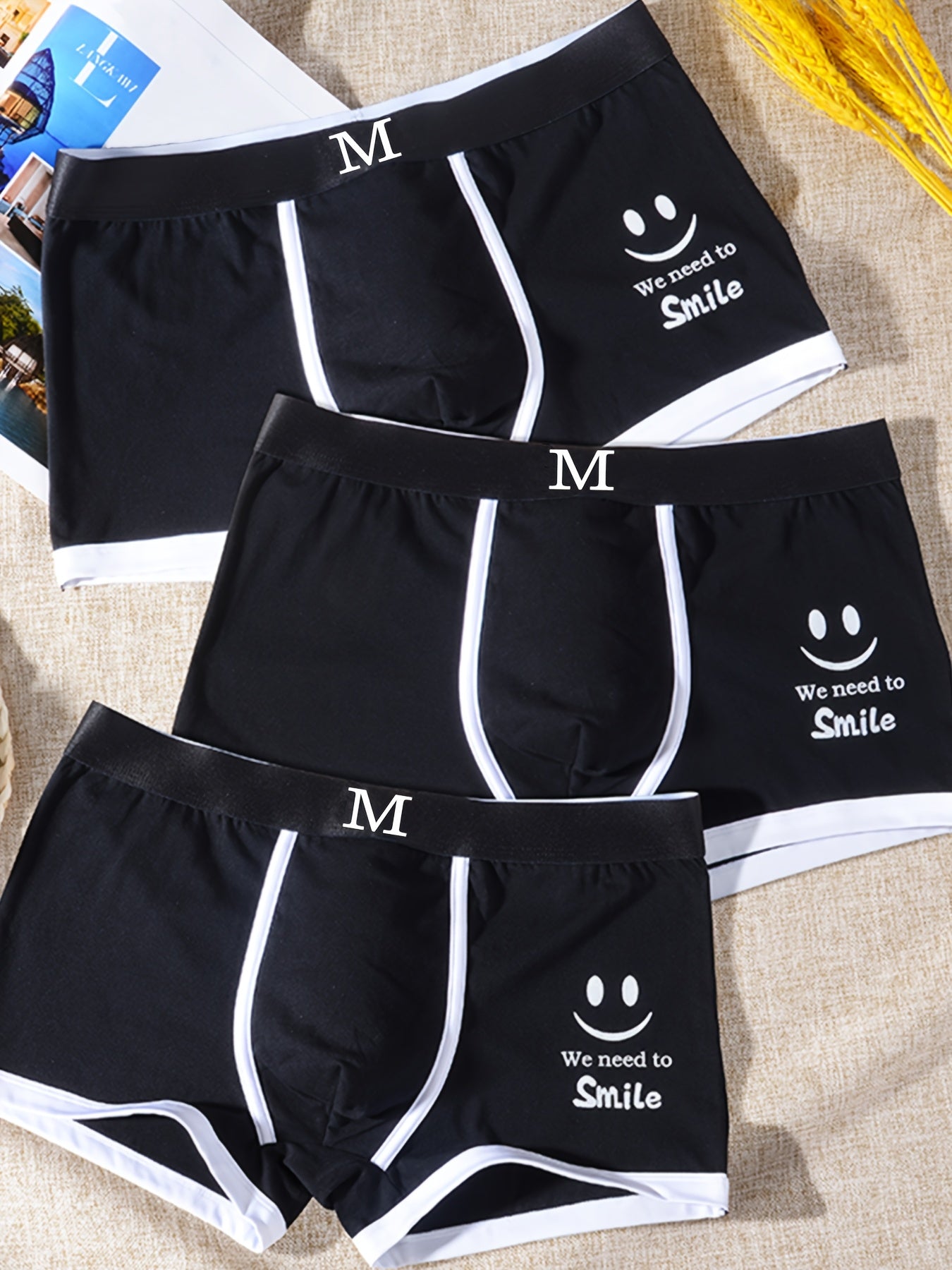 Men's Breathable Geometric Boxer Briefs, Soft Stretchy Shorts