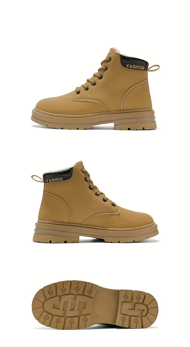 Men's Snow Sports Training Shoes for Autumn and Winter, Featuring a Plush-lined Thick Design for All-over Comfort. Soft, Light Beige-friendly, and Thickly Insulated for Warmth, Suitable for Various Winter Leisure Activities.