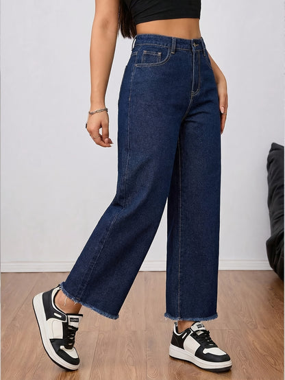 Women’s Stretch Dark Blue Washed Straight-Leg Denim Pants