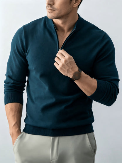 Men's Fall/Winter Half-Zip Stand Collar Knit Pullover Sweater