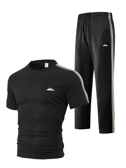 Men's Summer Quick-Dry Tracksuit Set with Striped Tee & Sweatpants