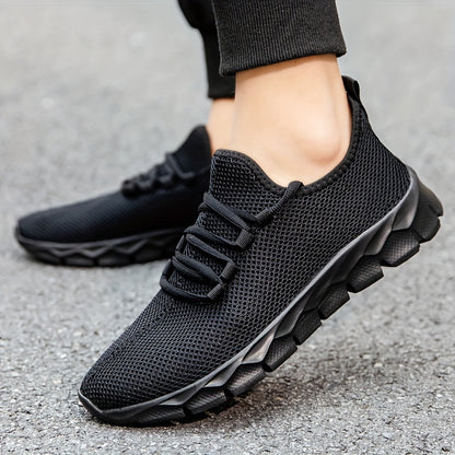 Men's Solid Slip On Sneakers, Breathable Lightweight Non Slip Casual Shoes For Outdoor Gym Workout Park Walking All Seasons Comfy
