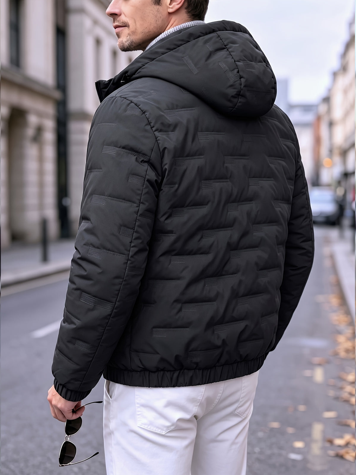 Men's Hooded Padded Jacket with Letter Print for Fall Winter