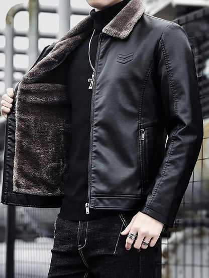 Men's Windproof Winter Jacket with Fleece & Collar, Zippered Pockets, Warm Coat for Skiing, Hiking, Motorcycle Riding - Hand Washable Cold Weather Outerwear (Black/Brown), Winter Clothes Men, Bomber Jackets For Winter, Mens W