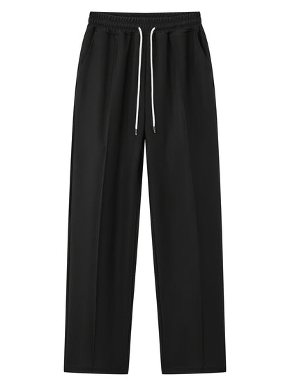Men's 2pcs Waffle Knit Casual Outfit: Zip-Up Short Sleeve Collared Shirt & Drawstring Pants - Black, Polyester Blend, Ideal for Casual Attire in Spring/Summer