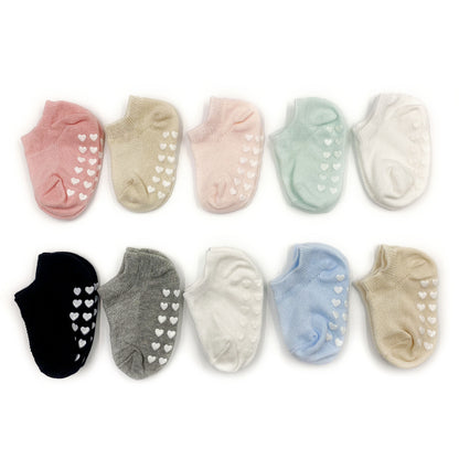 5 Pairs of Heart-Patterned Non-Slip Socks for Baby Boys And Girls, Perfect for Infants Learning to Walk, Comfortable And Breathable Cute Short Boat Socks, Suitable for Babies, a Great Valentine'S Day Gift.