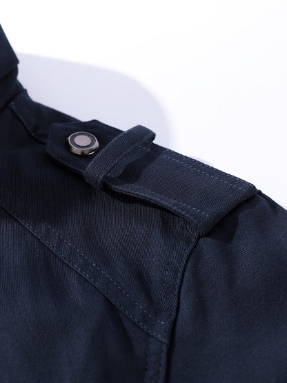 Men's Casual Bomber Jacket, Cotton Stand Collar Windbreaker Jacket With Pockets For Fall Winter