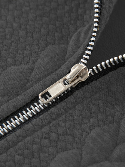 Men'S Light Blue Quilted Zip-Up Jacket - Casual Fall/Winter Outerwear with Stand Collar, Long Sleeves, and Front Pockets, Perfect for Casual Attire, Autumn Winter Apparel | Quilted Texture Jacket | Zippered Jacket