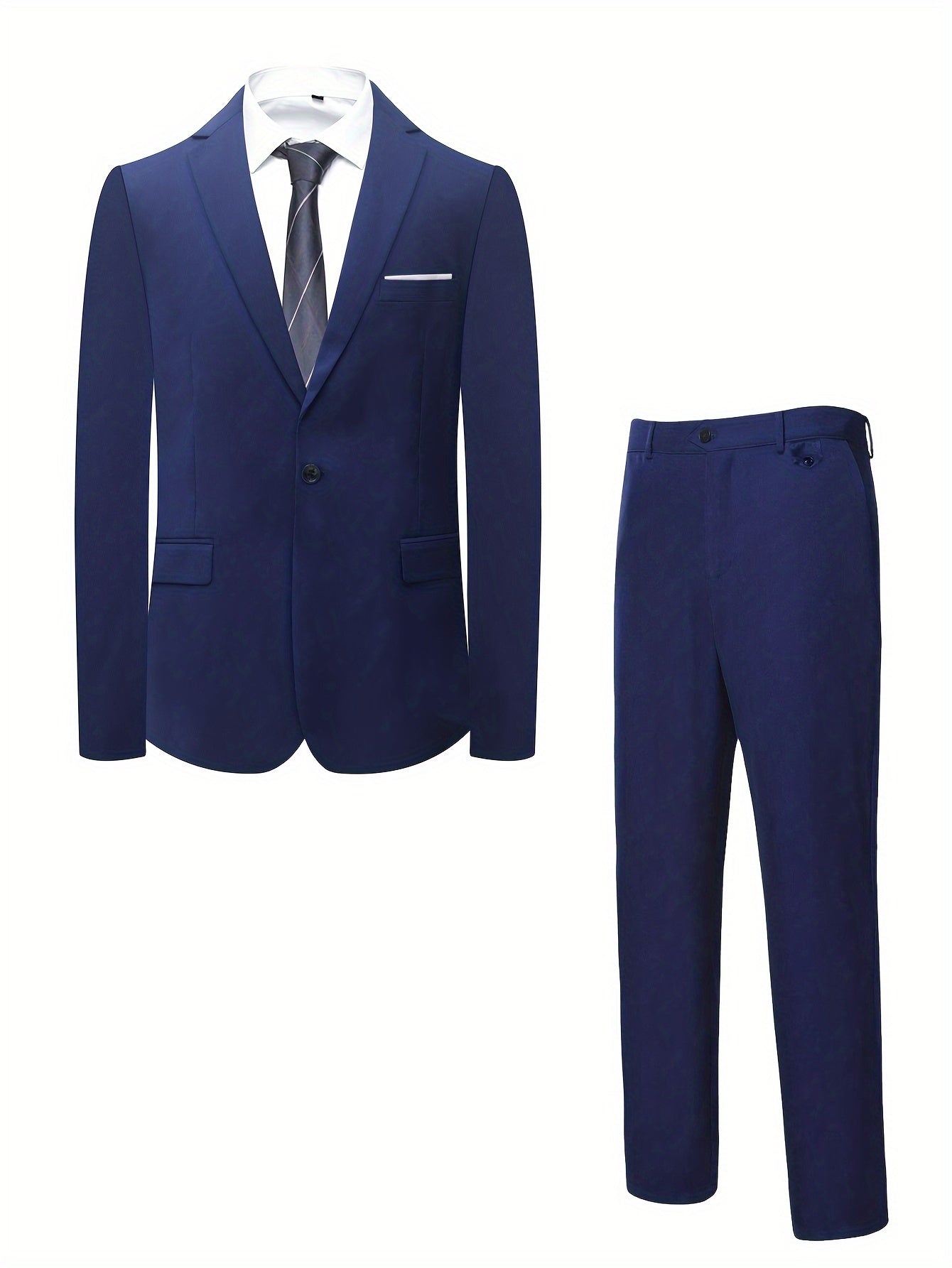 Men's Two-Piece Suit in Solid Color with Sealed Pockets, Regular Fit Suit Trousers, Elegant and Classic, Suitable for Business and Wedding Parties