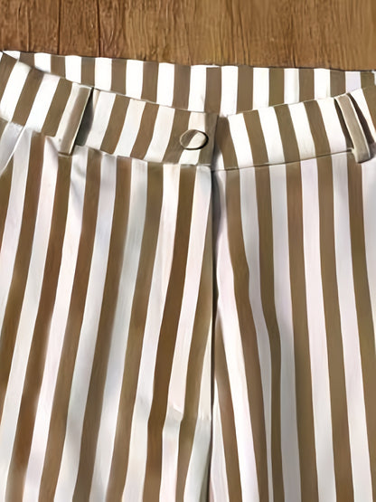 Women's High-Waist Vertical Stripe Wide-Leg Pants for Spring
