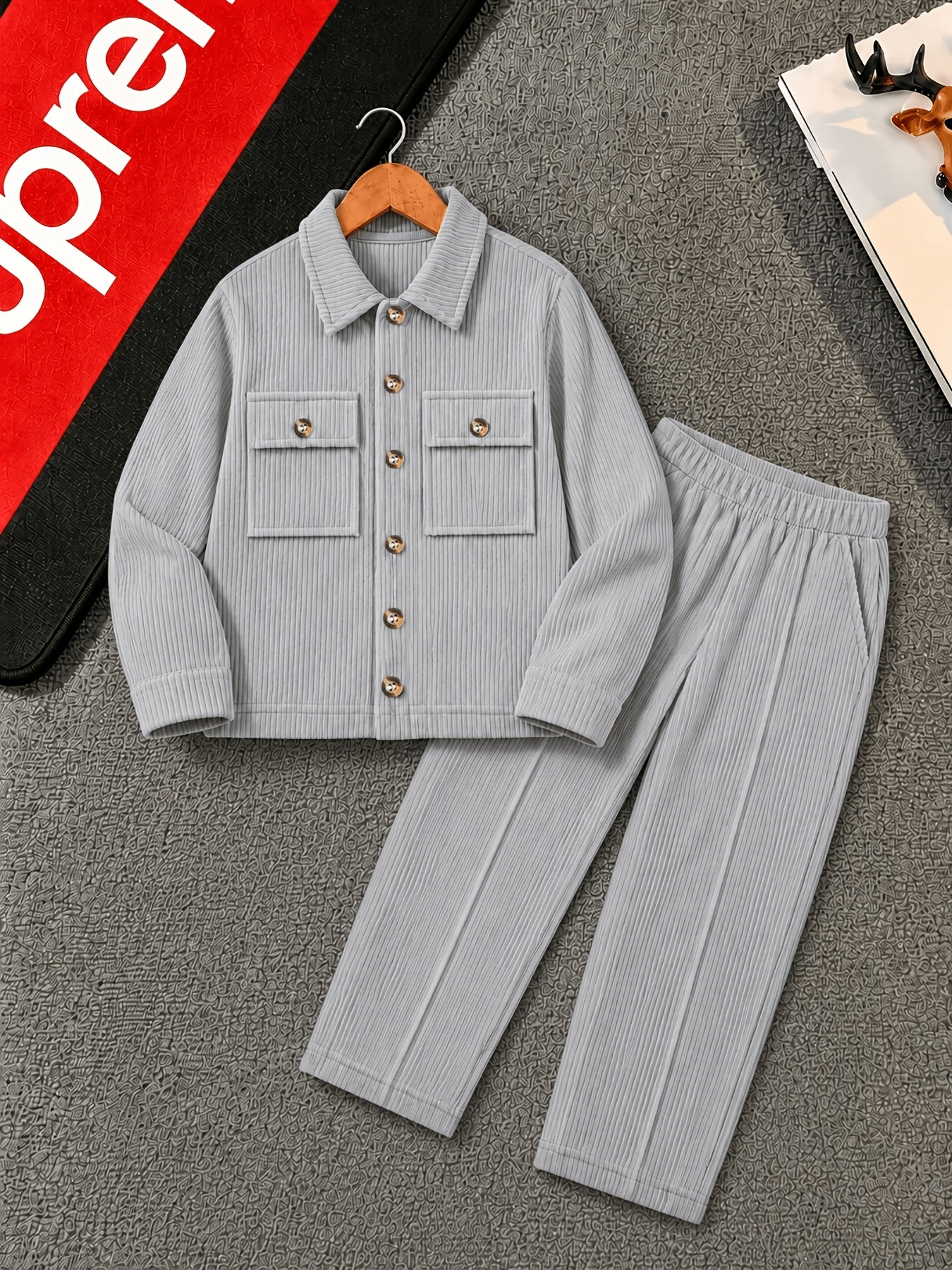 Boys' Casual Corduroy 2-Piece Jacket and Pants Set for Fall