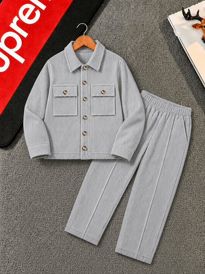 Boys' Casual Corduroy 2-Piece Jacket and Pants Set for Fall