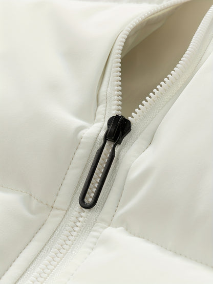 Men'S 2025 New Casual Jacket - Black, Stand Collar, Zip-Up, Long Sleeve, Polyester Filled, Winter Coat with Adjustable Drawstring Hood