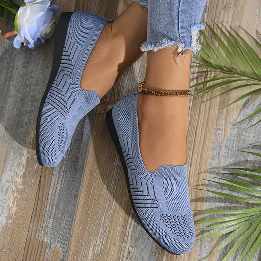 Women'S Summer Knit Flat Shoes, Casual Fashion Breathable Slip-On Loafers, All-Season Soft Fabric Upper with Plastic Sole and Man-Made Insole, Plain Toe Design