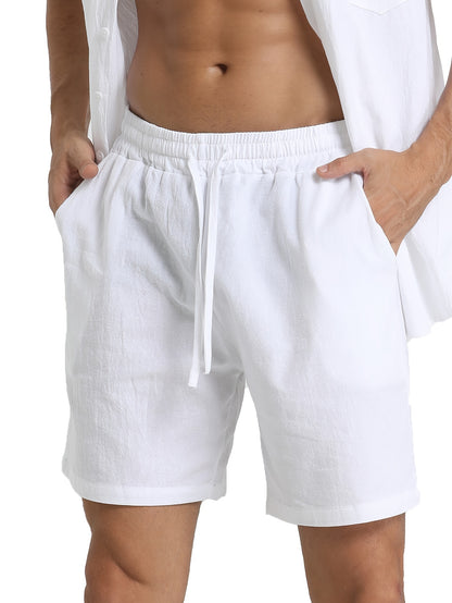 Men's Casual Comfy Cotton Breathable Active Shorts, Chic Drawstring Beach Shorts