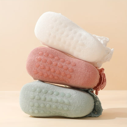 6 Pairs Baby Girl's Lace Short Crew Socks, Breathable Comfy Casual Socks Fashion Socks