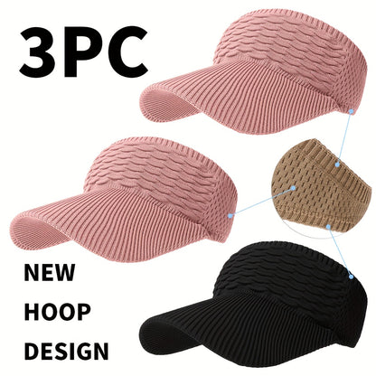 3-Pack Breathable Knit Beanies with Wave Pattern for All-Season Wear