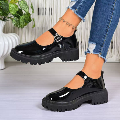 Women’s Preppy Mary Jane Flats with Buckle and Thick Sole