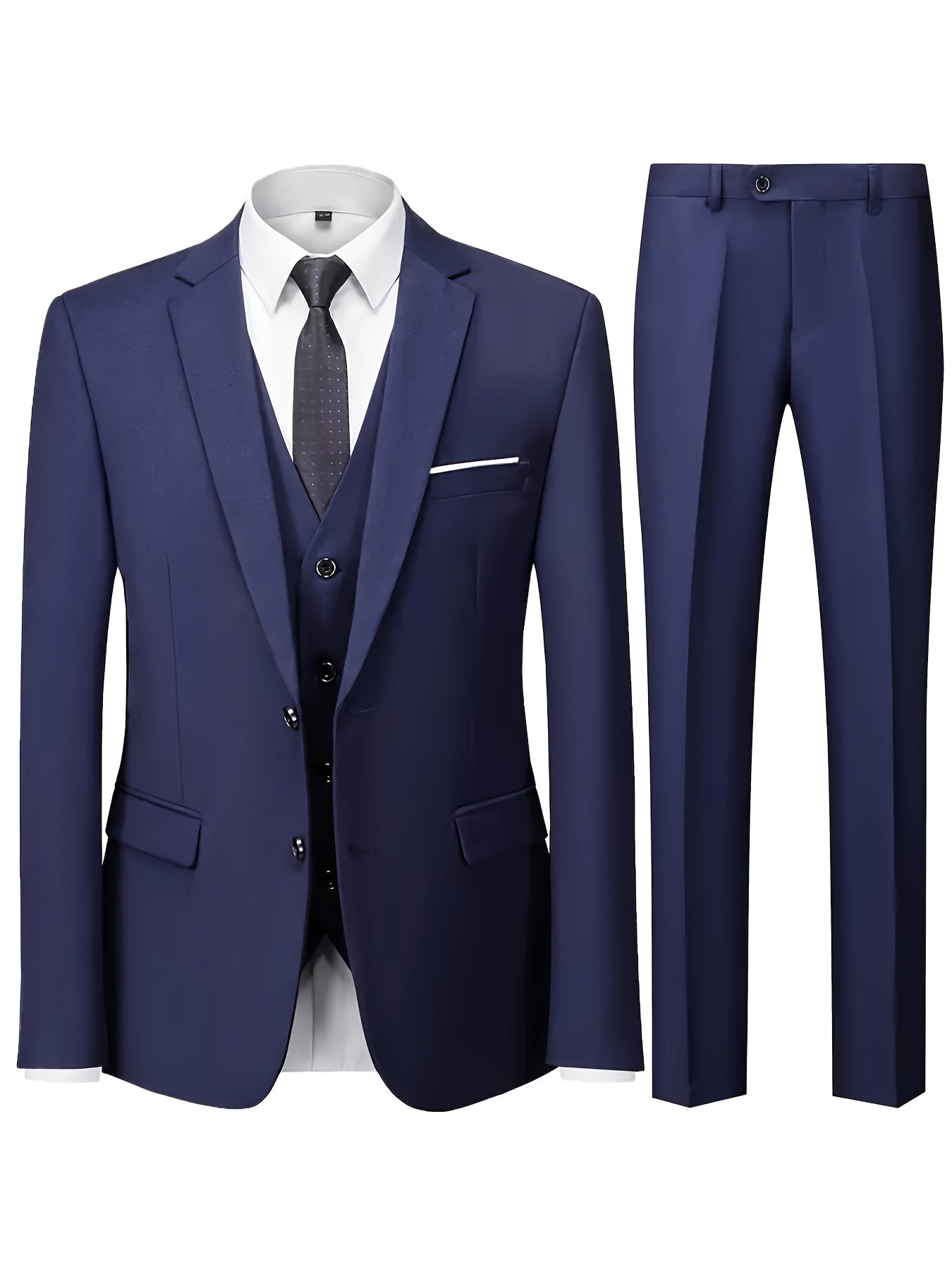 Men's 3-Piece Suit with Jacket, Vest & Pants - Stylish Formal Wear