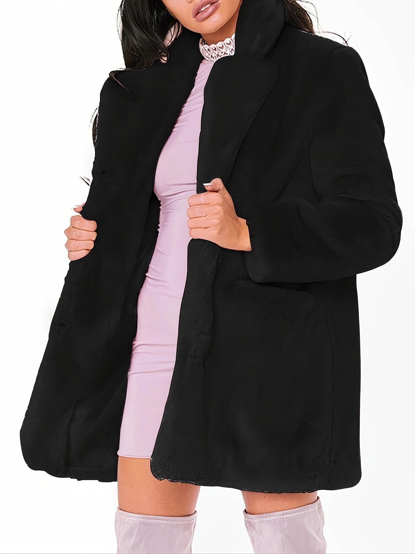 Կանացի էլեգանտ երկար վերարկու - ձմեռային տաքություն, շքեղ պաշտոնական և ամենօրյա վերնազգեստ առջևի փակմամբ, բոլոր եղանակների շքեղ բաճկոն ցուրտ եղանակի համար - նրբագեղ կանացի հագուստ, կանացի ձմեռային վերարկուներ, ցուրտ եղանակի հագուստ, փափուկ տեքստ