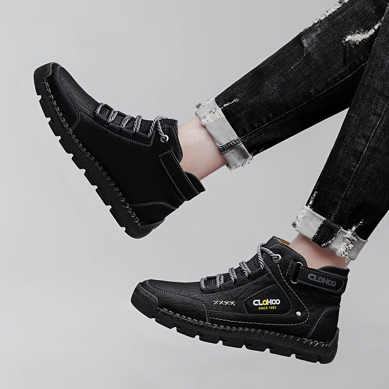 Men's Retro High-Top Casual Ankle Boots with Buckle & Lace-Up