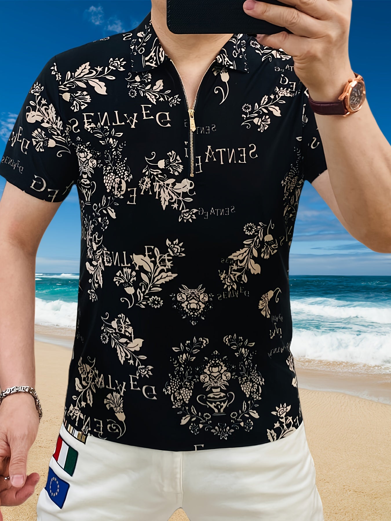 Men'S Short-Sleeve T-Shirt with a Stand-Up Collar And Zipper Polo Shirt, High-Quality Top - ayq