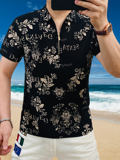 Men'S Short-Sleeve T-Shirt with a Stand-Up Collar And Zipper Polo Shirt, High-Quality Top - ayq