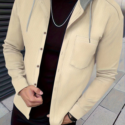 Men's Casual Hooded Jacket - Soft, Breathable Polyester with Button-Up Design & Pockets | Perfect for Spring, Fall & Outdoor Activities, Long Sleeve, Fashion, Daily, Leisure Style, Conventional Version