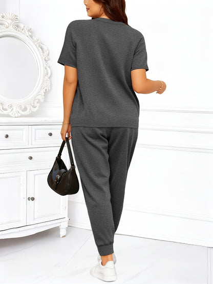 Plus Size Women's 2pcs Casual Lounge Set with Joggers & T-Shirt