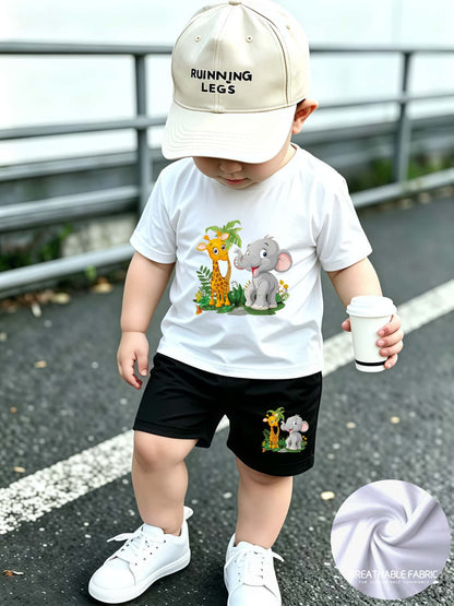 Summer Quick-Dry Shorts & Tee Set for Baby Boys, Jungle Print