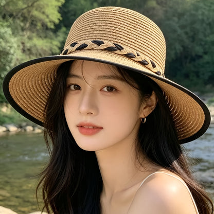 Women's Lightweight Foldable Sun Hat with Black Bow