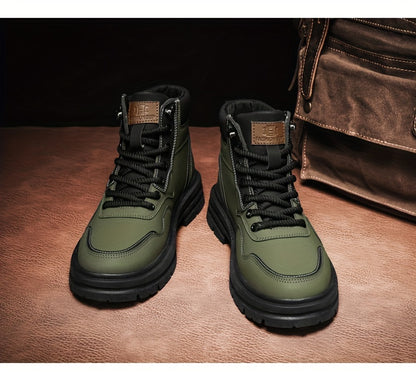 Men's Trendy Solid Ankle Boots, Comfy Non Slip Lace Up Durable Shoes for Men's Outdoor Activities