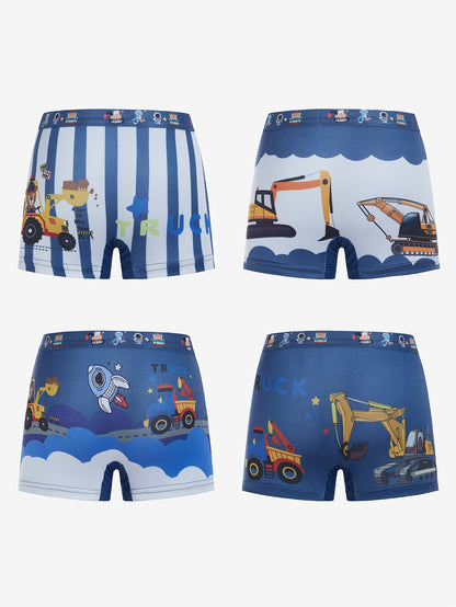 Boys' Boxer Briefs with Excavator Print, 4-Pack, All-Season
