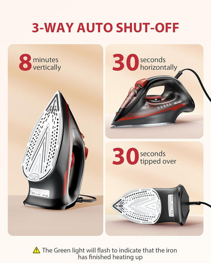 Sundu Steam Iron for Clothes with Rapid Heating Ceramic Coated Soleplate,1500W with Precise Thermostat Dial,Self-Cleaning, Auto-Off,11.84Oz Water Tank for Home Clothes Ironing Use,Red