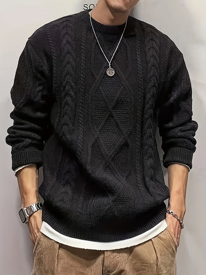 Men'S Knitted Acrylic Pullover Sweater with a Round Neck And Long Sleeves, Made from Knitted Fabric, Featuring a Casual Regular Fit Suitable for Weekends - Fall/Winter Collection