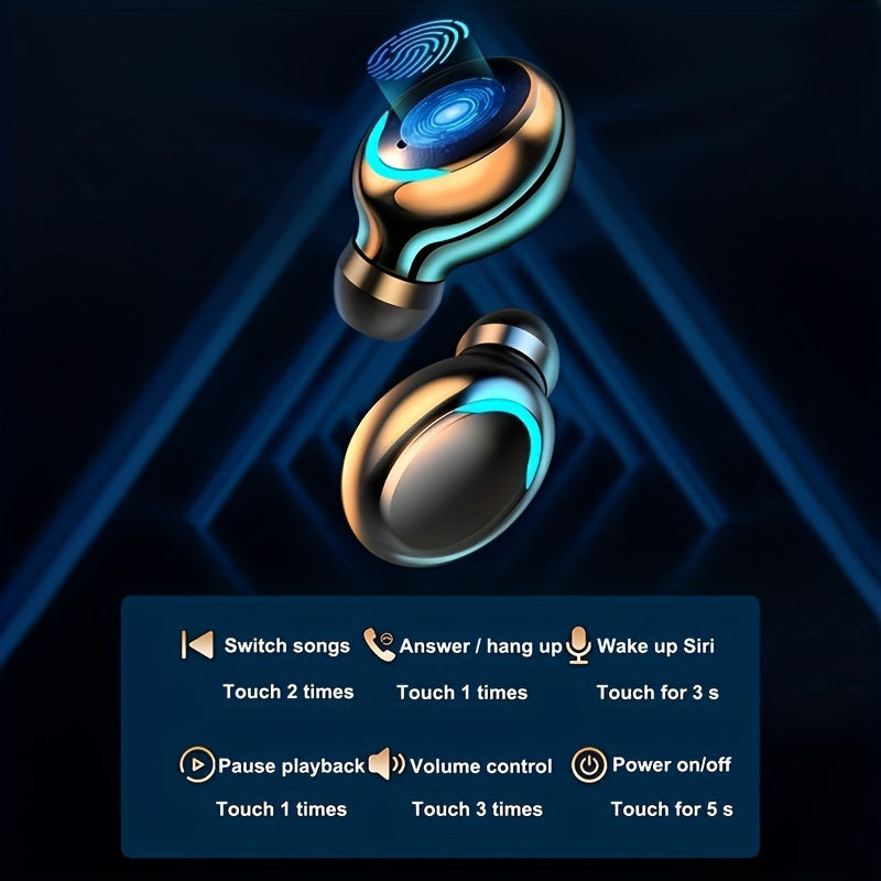 In-Ear TWS Wireless Earbuds with 9D HiFi Stereo Sound, HD Mic, Voice Call, Touch Control, LED Display Charge Case, 800mAh USB Rechargeable Lithium Battery for Gaming - Non, Tangle-Free Cable Included