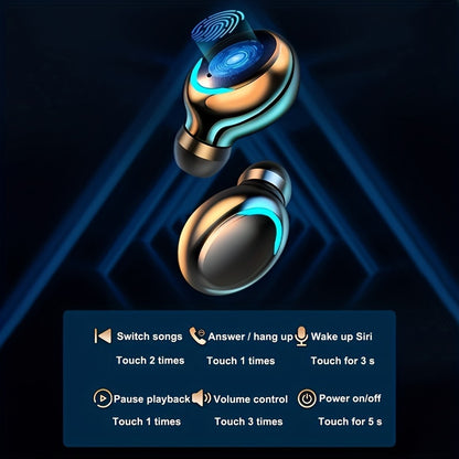 In-Ear TWS Wireless Earbuds with 9D HiFi Stereo Sound, HD Mic, Voice Call, Touch Control, LED Display Charge Case, 800mAh USB Rechargeable Lithium Battery for Gaming - Non, Tangle-Free Cable Included