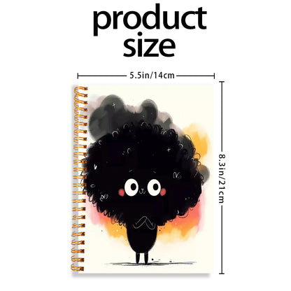 1pc Cute Black Exploding Head Spiral Notebook - Adorable Cartoon Design, 13.97x21.08cm, 50 Pages - Perfect for Office, School, Study, and Gift, Notebooks for School