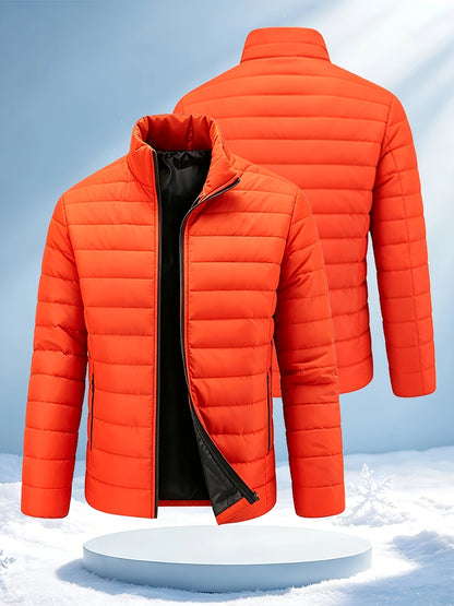 Men's Winter Warm Windproof Jacket with Stand Collar and Zippered Pock