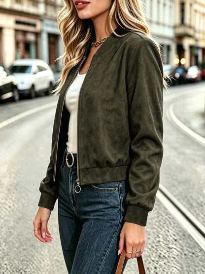 Elegant Casual Suede Texture Long Sleeve Jacket for Fall
