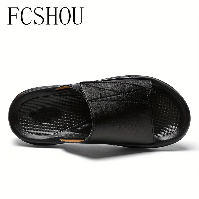 Men's Summer Outdoor Slippers Split Leather Slip-On Sandals