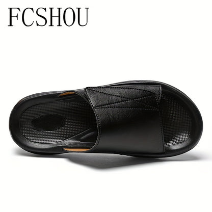 Men's Summer Outdoor Slippers Split Leather Slip-On Sandals