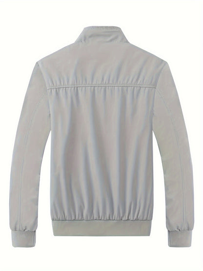Men's Long Sleeve Zip Up Stand Collar Coat, Business Stand Collar Jacket With Zipper Pockets, Spring Autumn Men's Clothing