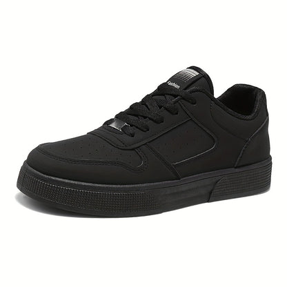 Breathable Skate Shoes - Sleek Black Low-Top Casual Sneakers with Durable PU Upper & PVC Sole, Comfortable Lace-Up Streetwear for Men and Women, All-Season
