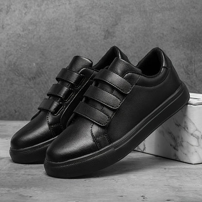 Men's Trendy White Skate Shoes with Hook-and-loop Fastener Closure, Lightweight & Comfortable Casual Sneakers for Casual Attire, Flat Sole, PU Upper, EVA Sole, Fabric Lining, Perfect for Running, Walking, and Street Style