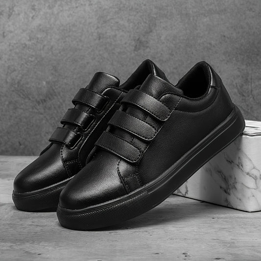 Men's Trendy White Skate Shoes with Hook-and-loop Fastener Closure, Lightweight & Comfortable Casual Sneakers for Casual Attire, Flat Sole, PU Upper, EVA Sole, Fabric Lining, Perfect for Running, Walking, and Street Style