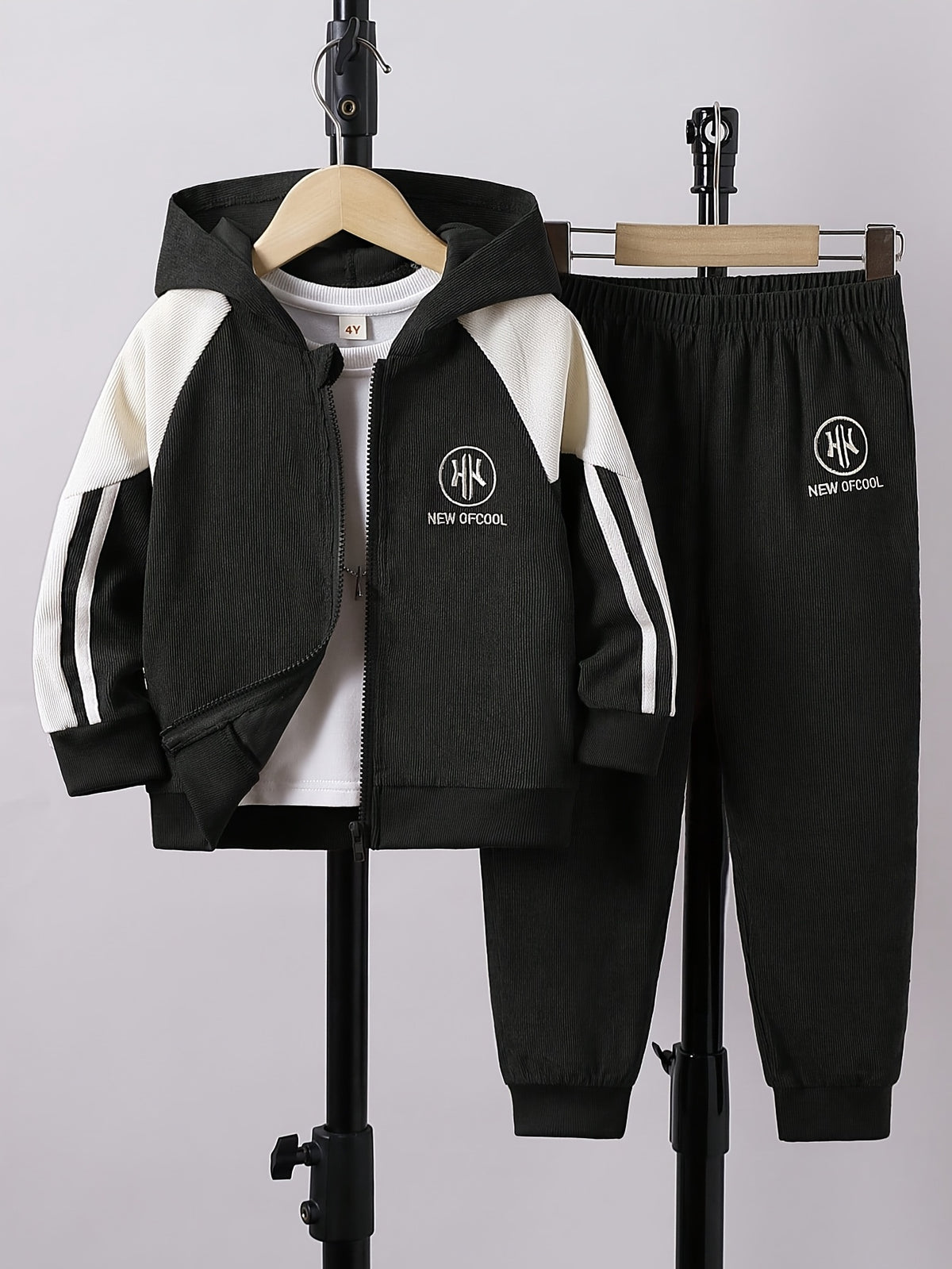 Boys' Casual Hooded Zip-Up Jacket & Pants Set for Spring/Fall - ayq