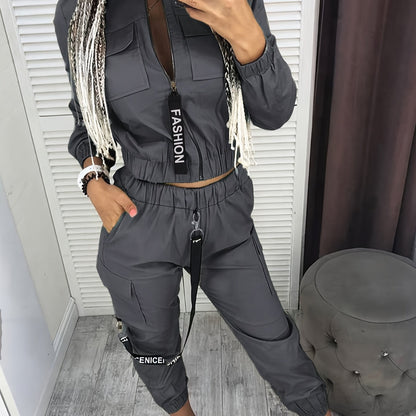 Directional HZ2386 Women's Fashion Casual Cargo Zip-Up Two-Piece Set